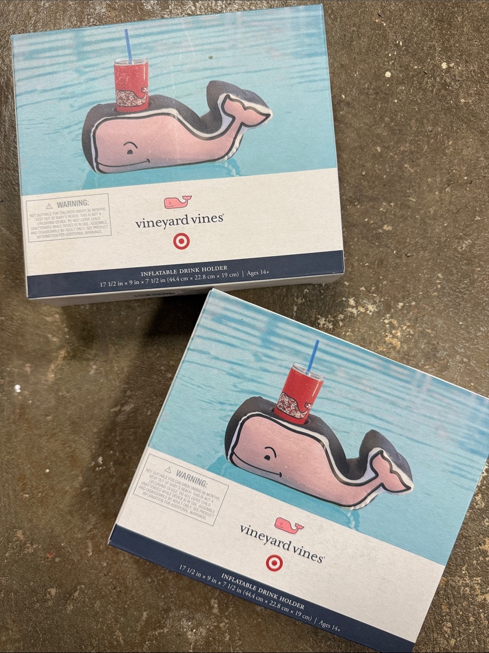 NEW Set of 2 Vineyard Vines Pink Whale Inflatable Drink Holder